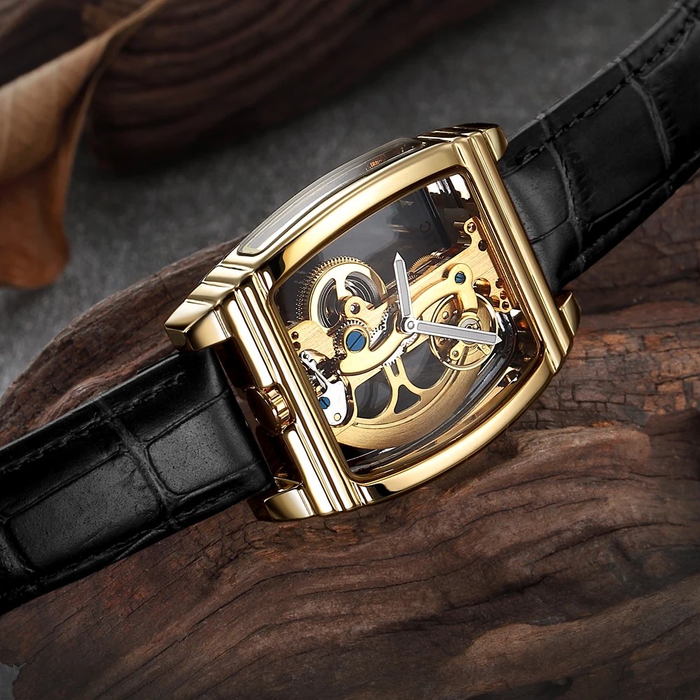 Мужские автоматические часы SHENHUA Relojes Hombre роскошные механические с золотым