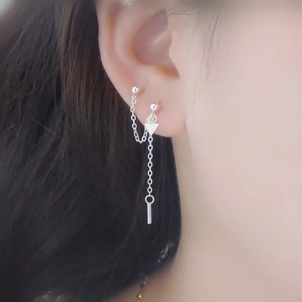 Sticks 1 piece Новые серебряные серьги с двумя ушами из стерлингового серебра 925 пробы, серьги-гвоздики с двумя отверстиями, Короткие серьги с кисточками, дикая геометрическая форма - Окраска металла: Sticks 1 piece