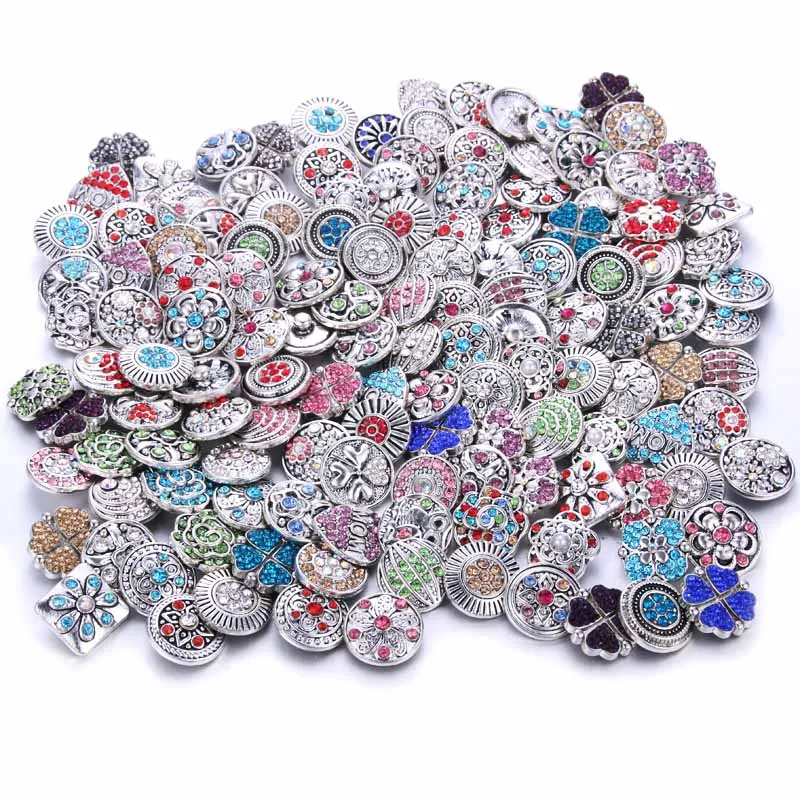 

10pcs/lot 12mm 18mm Snap Buttons Jewelry for Snaps Bracelet Mixed Rhinestone Metal Charms DIY Buttons Snap Jewelry