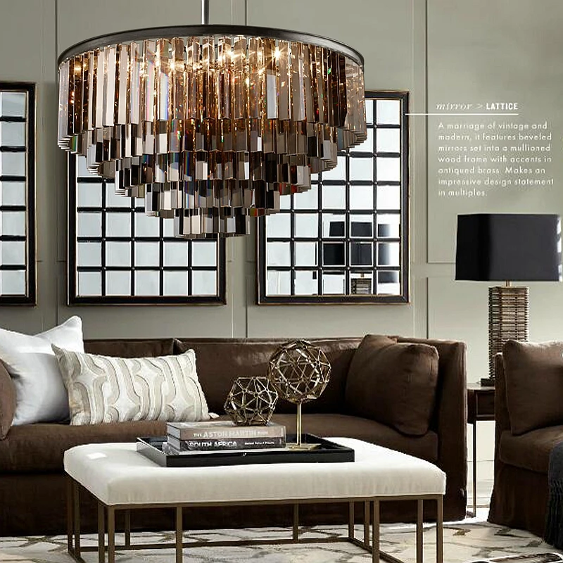 Подвесная черная дымовая хрустальная люстра лампа для гостиной столовой виллы