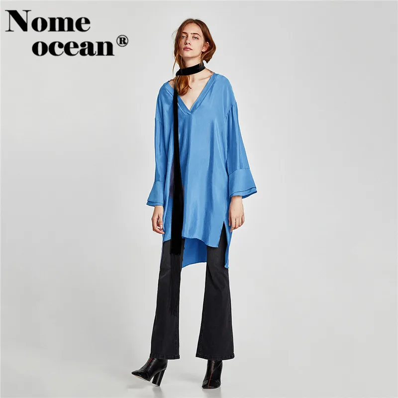 Low-high Sweep Hollow Out Shift Dress 2018 Spring Multi-layered Cuffs Long Sleeve Shirt Slit Side V-neck M17120806 | Женская одежда