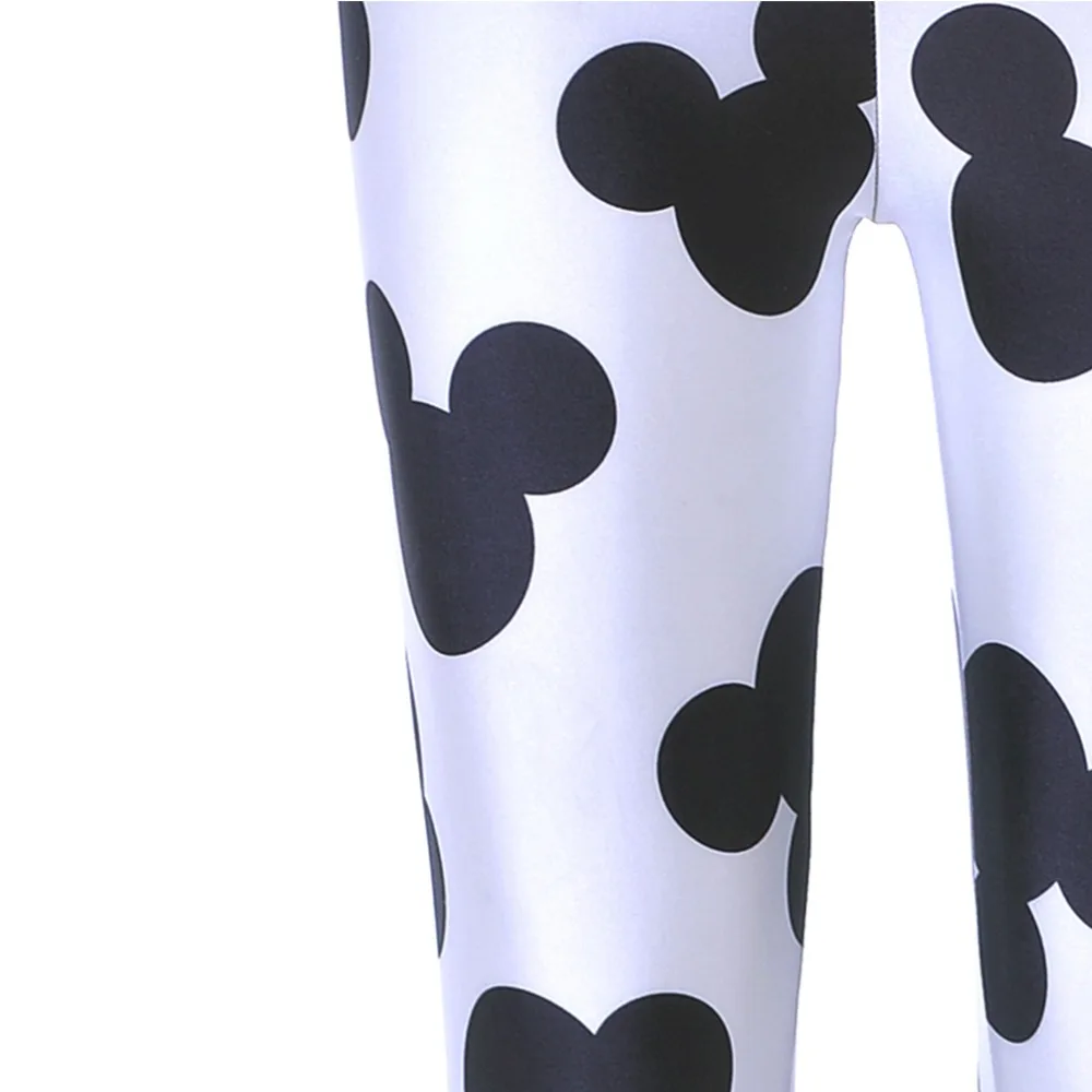 Женские повседневные штаны черные леггинсы с 3d цифровым принтом Микки белым