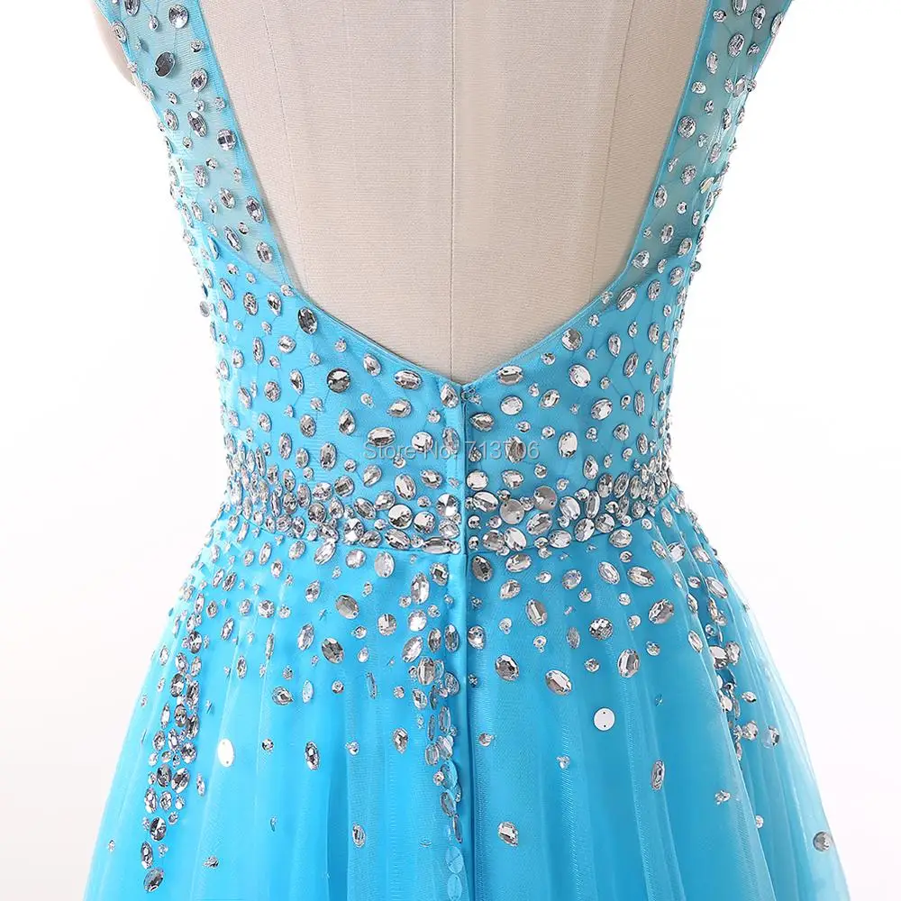 Menoqo Vestidos De Festa Prom Dresses 2017 V neck Sleeveless Tulle Crystal A-line Long Evening W1701167 | Свадьбы и торжества