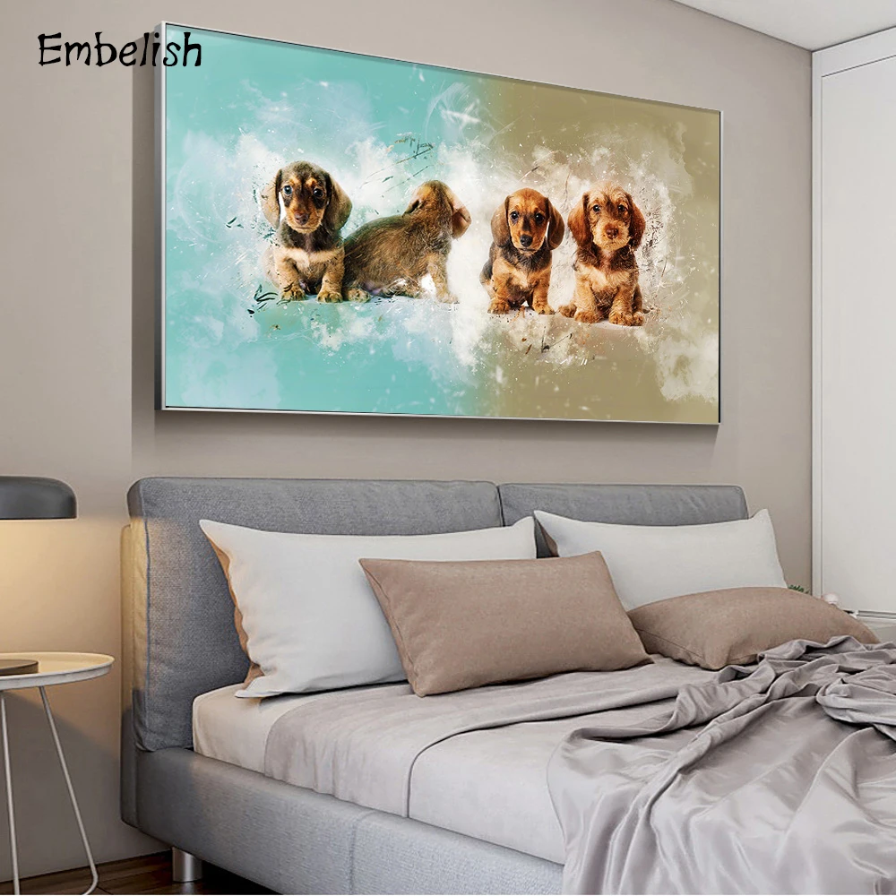 Embelish 1 шт. четыре милые домашние собаки животные HD Печать холст картины для