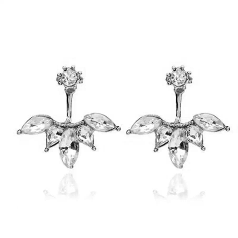 silver DoreenBeads Модные украшения уха серьги стержня для Для женщин Цветок Ясно горный хрусталь цинковый сплав золотой, Серебряный Цвет 1 пара - Окраска металла: silver