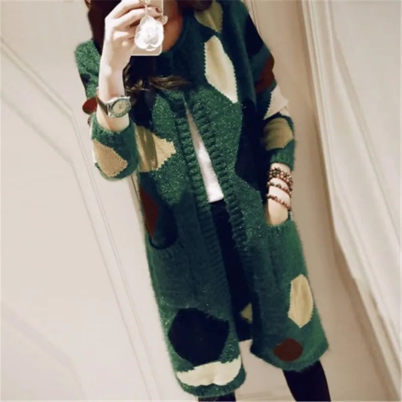 Женский длинный вязаный кардиган повседневный свободный мохеровый свитер