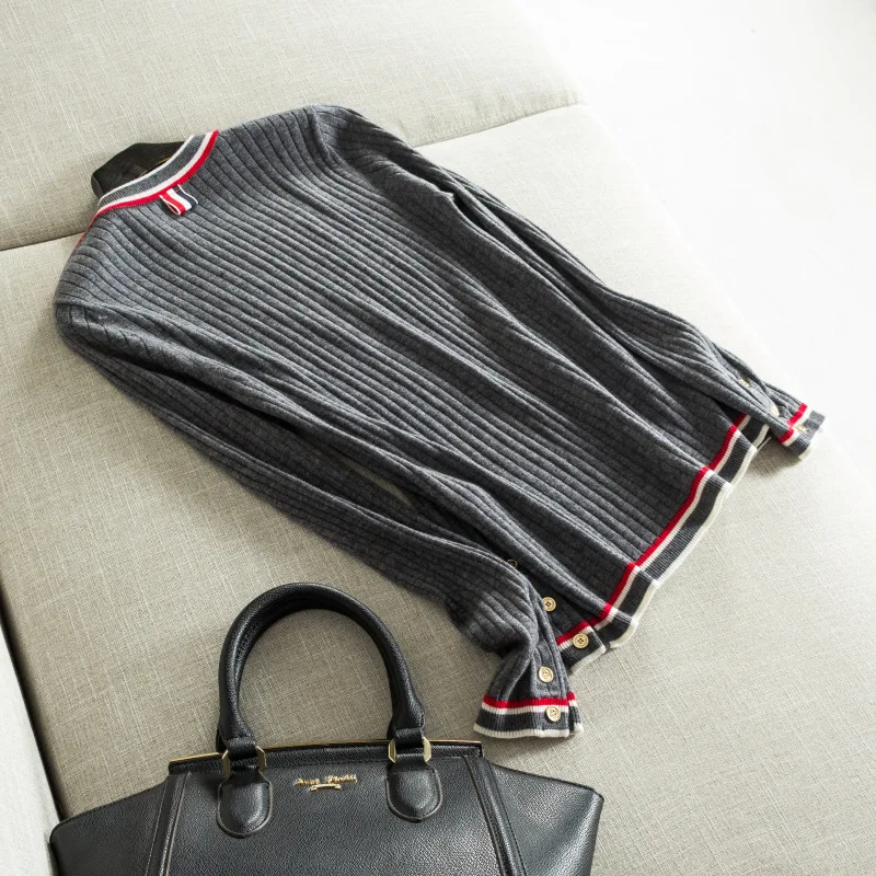 New winter women's clothing European and American high-end boutique All wool color stripe edge knitting coat | Женская одежда