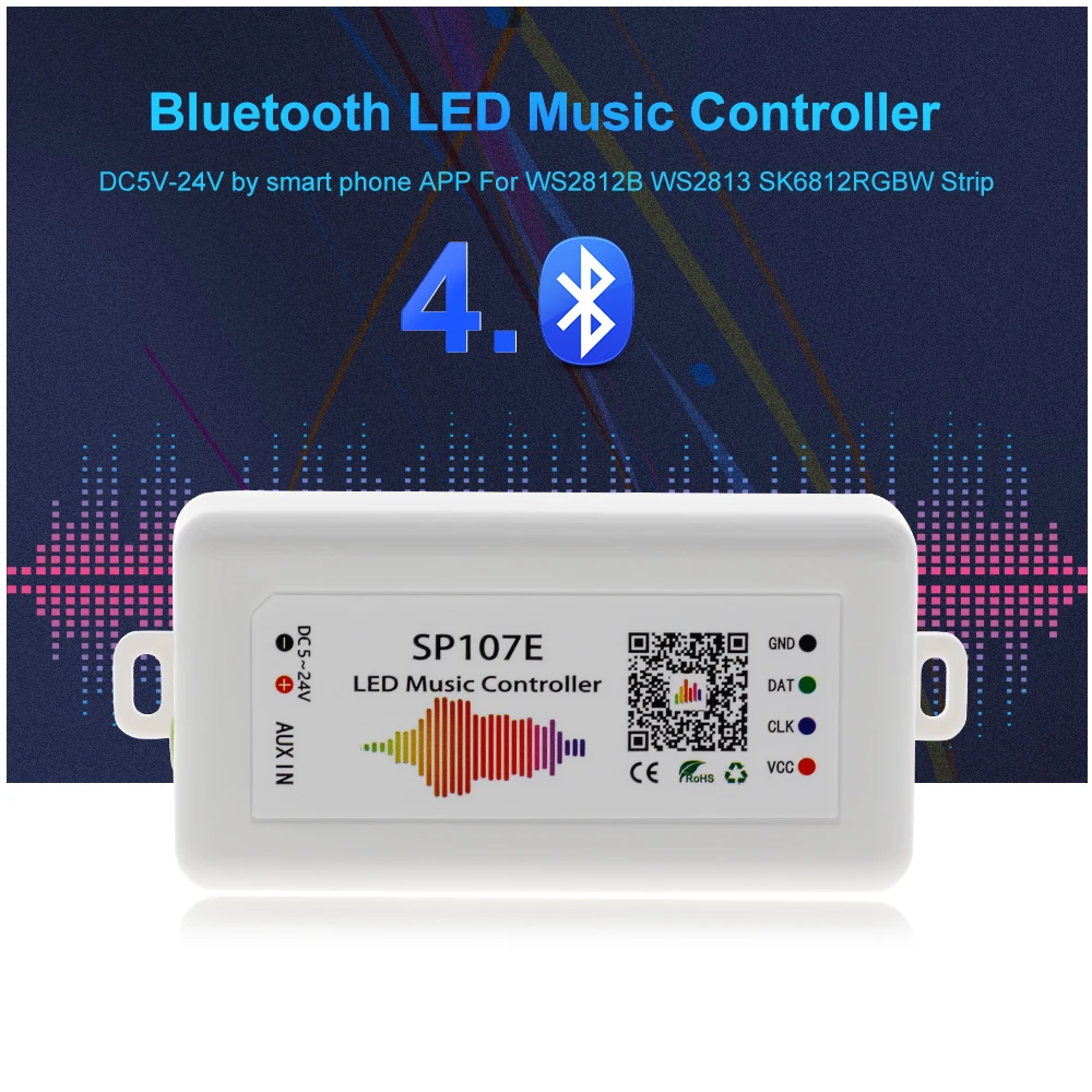 SP107E Bluetooth светодиодный музыкальный контроллер полноцветный пиксель IC SPI контроллеры от смартфона приложение для WS2812B WS2813 SK6812 Светодиодная лента