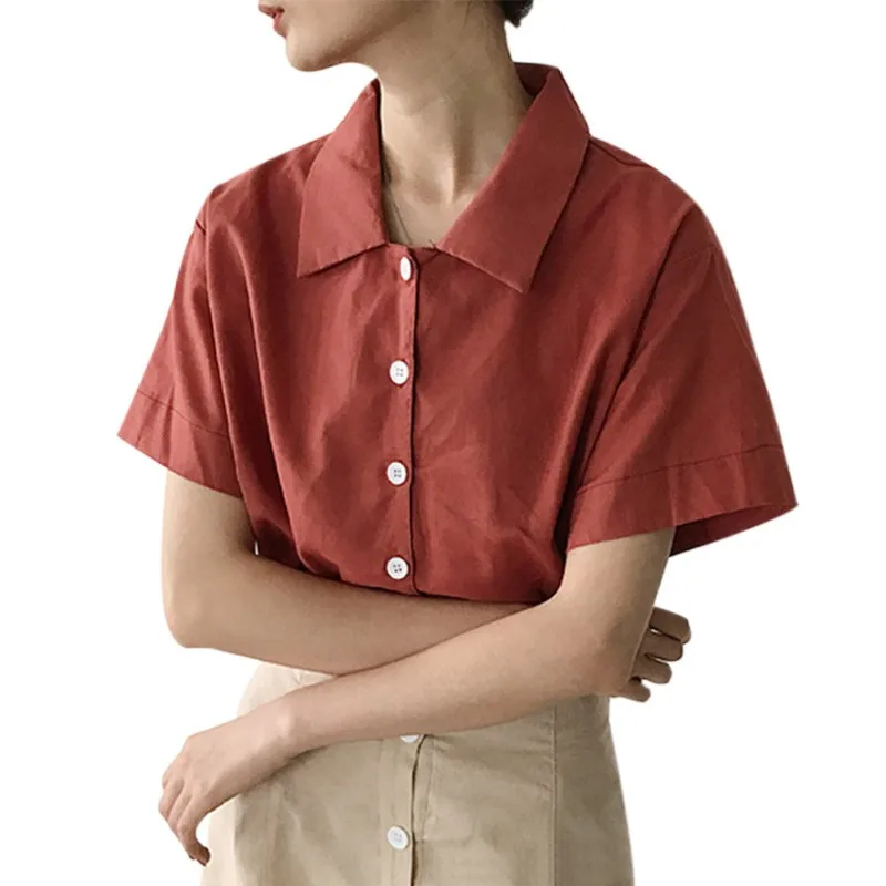 Блузка EFINNY Женская Повседневная на пуговицах, свободная рубашка с коротким рукавом, топ, блузка на пуговицах, размера плюс, 2021