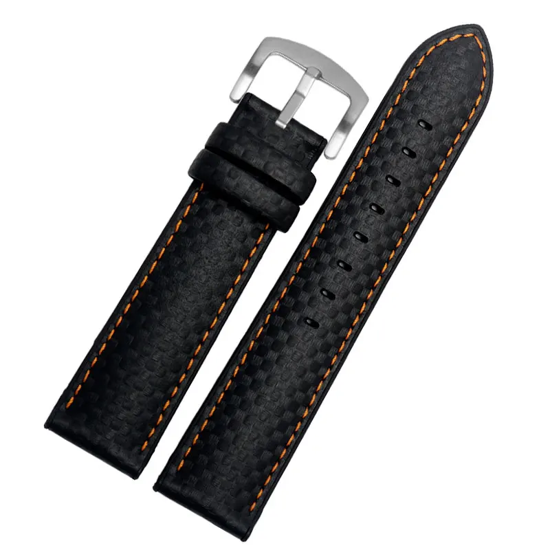 

Genuine leather bracelet Watchband Carbon fiber grain Red stitching 20mm 22mm watchband with pin buckle fit for mens watch
