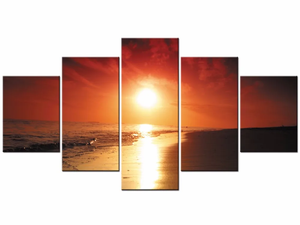 

5 Pieces Wall Art Seaside At Sunset Painting The Picture Print On Canvas For Home Decor Decoration Gift Framed J009-021