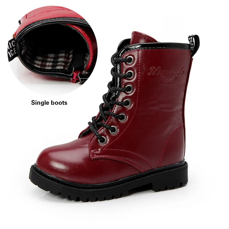 wine red AIKELINYU/ г.; осенние детские ботинки Martens; модные ботинки в британском стиле для больших девочек; зимние высокие водонепроницаемые ботинки для мальчиков - Цвет: wine red