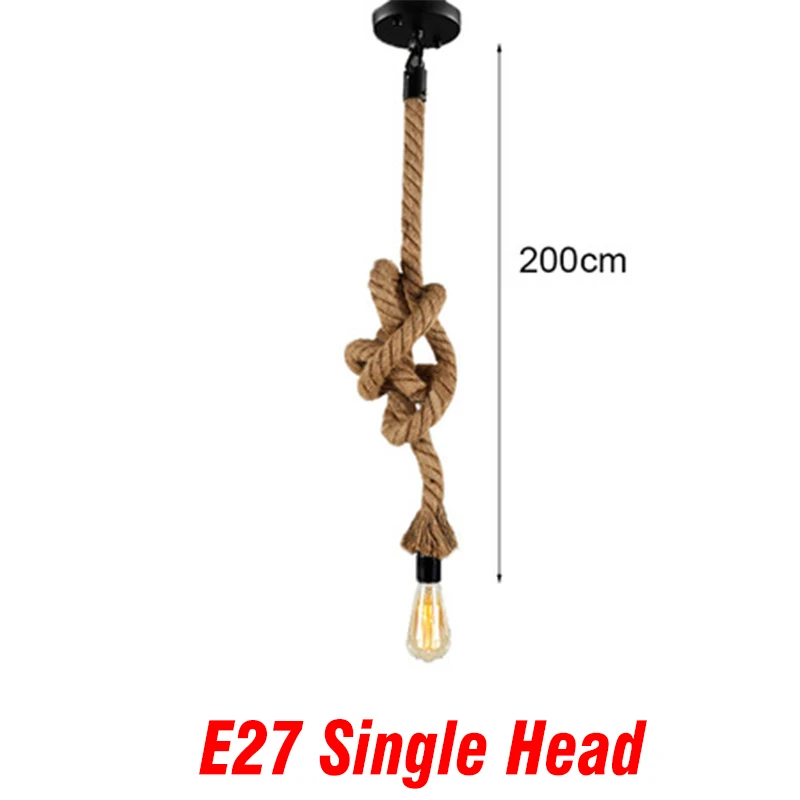 E27 Single Head 2M Винтажный подвесной светильник из пеньковой веревки E27 Цоколь 1 м 2 м 3 м современный подвесной светильник в стиле лофт креативный подвесной светильник AC85-265V с двойной одинарной головкой - Цвет корпуса: E27 Single Head 2M