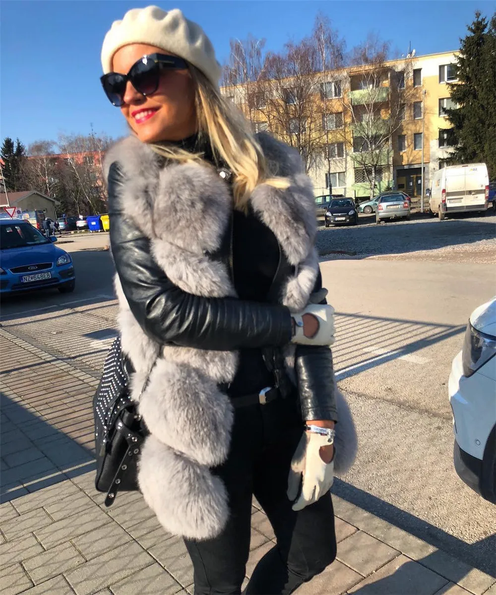 Женский жилет из натурального Лисьего меха, зимний толстый теплый жилет из натурального Лисьего меха, куртка без рукавов, женский модный жилет из натурального Лисьего меха