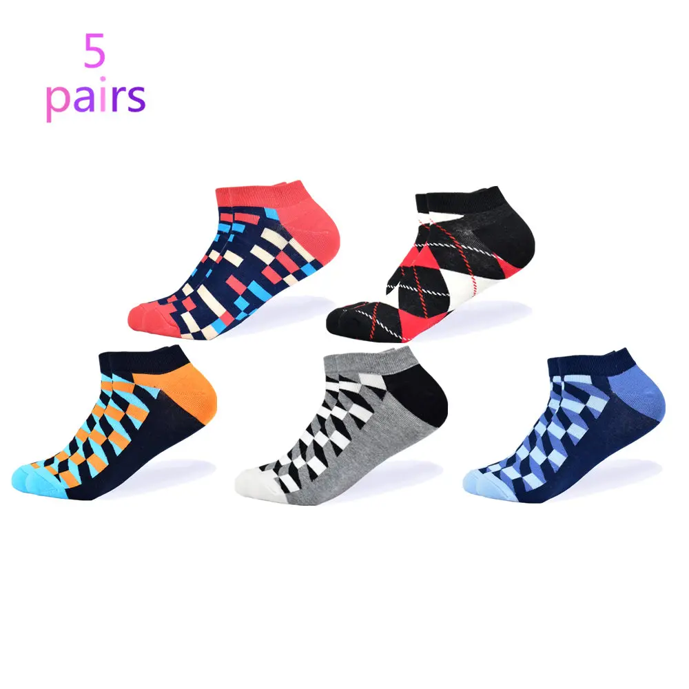 5 pairs of socks-1 Мужские носки, новейший дизайн, повседневные носки-башмачки, короткие, летние, дышащие, высокое качество, счастливые, цветные, хлопковые носки для мужчин - Цвет: 5 pairs of socks-1