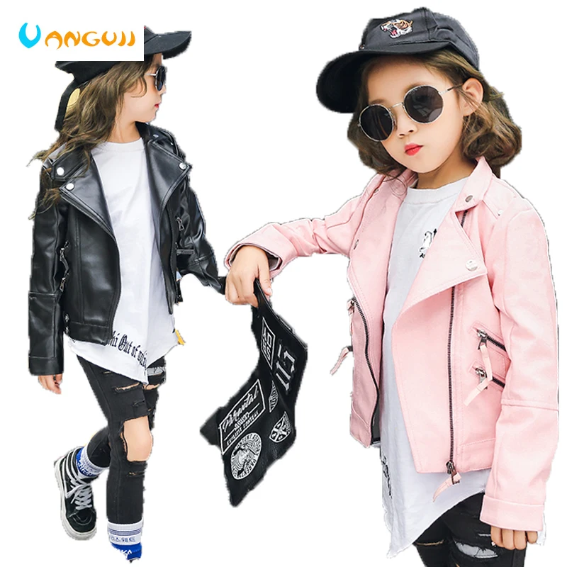 2018 Осенняя детская куртка из искусственной кожи крутая на молнии с заклепками