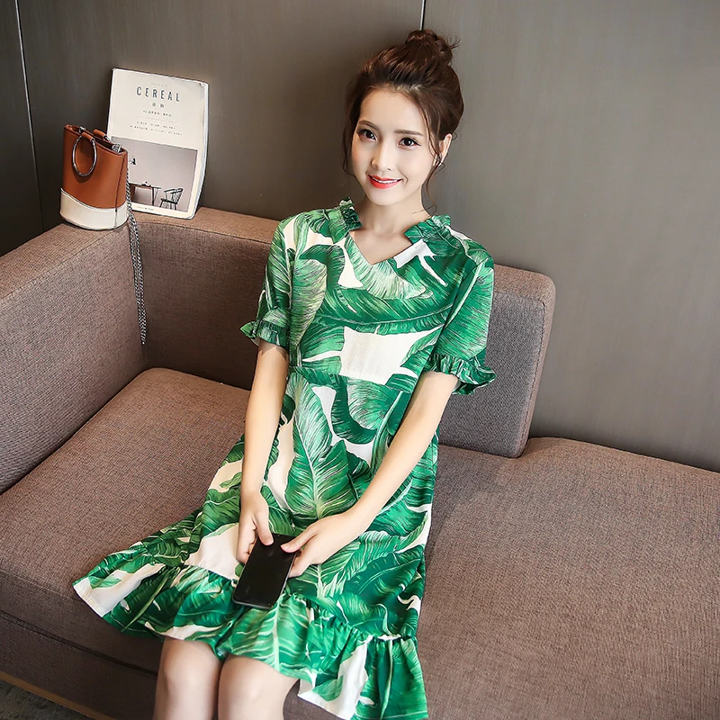 Летняя Новинка 2017 г. Повседневное свободное платье Для женщин зеленый Винтаж