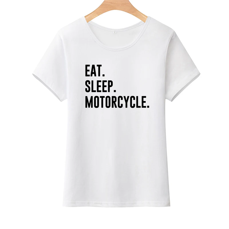 EAT SLEEP/футболка с принтом "мотоцикл", Женская хлопковая забавная футболка в стиле Харадзюку, женские топы, винтажные футболки с круглым вырезом, женская футболка
