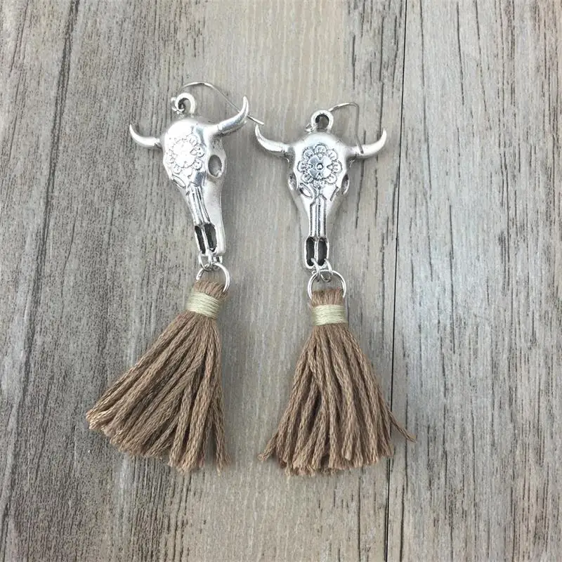НОВЫЕ антикварные серебряные висячие серьги с хлопковой кисточкой в этническом