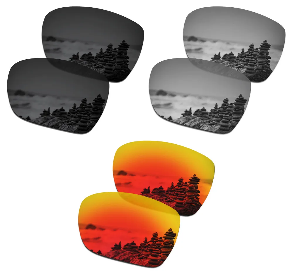 

SmartVLT 3 Pieces Polarized Sunglasses Replacement Lenses for Oakley Dispatch 1 Black and Silver Titanium and Fire Red