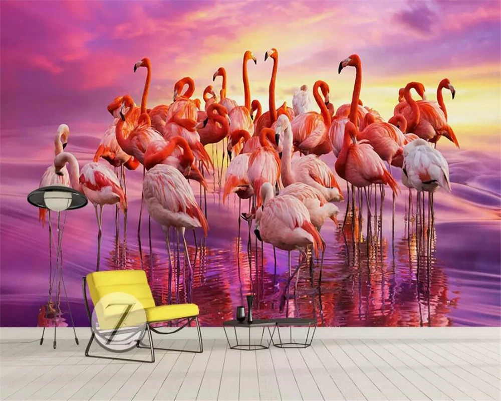 beibehang Custom Wallpaper 3d Photo Mural Children's Room Beautiful Fashion Flamingo Sea Creative Living Wall 8d - купить по