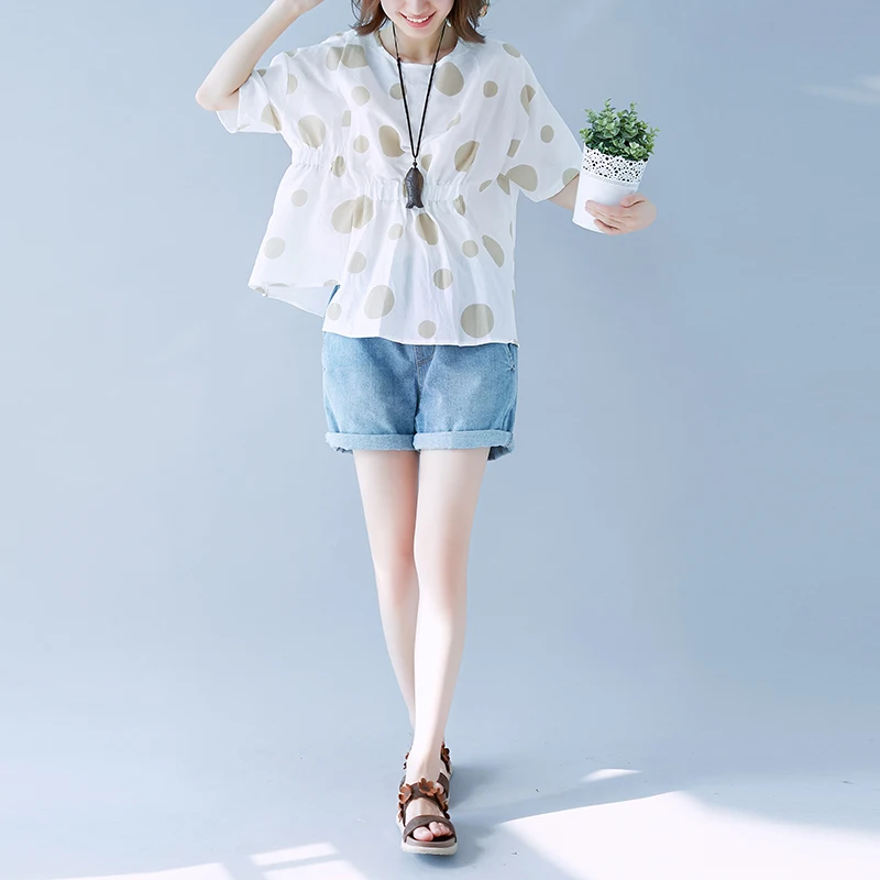 Fashion Polka Dot Blouses Shirts Women Summer Clothing Oversized Loose Cute Blouse Plus Size Irregular Slit Tops 2018 Female |