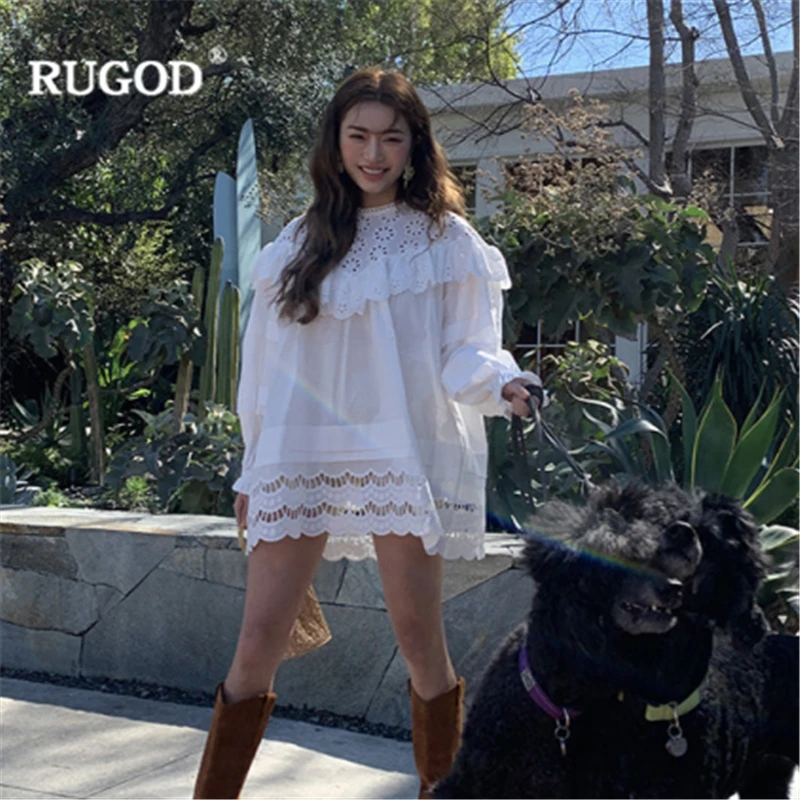 Женское платье RUGOD свободное кружевное мини-платье с круглым вырезом и