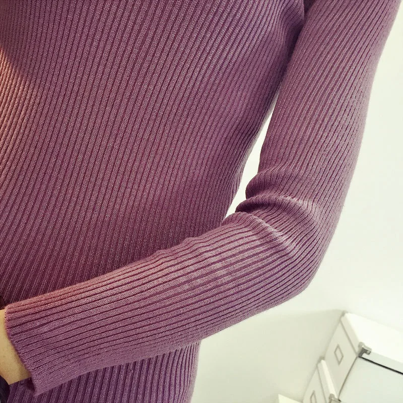 Fashion Solid Knit Women Sweater Autumn Winter Black / Pink Purple Turtleneck Casual Girl Pullovers | Женская одежда