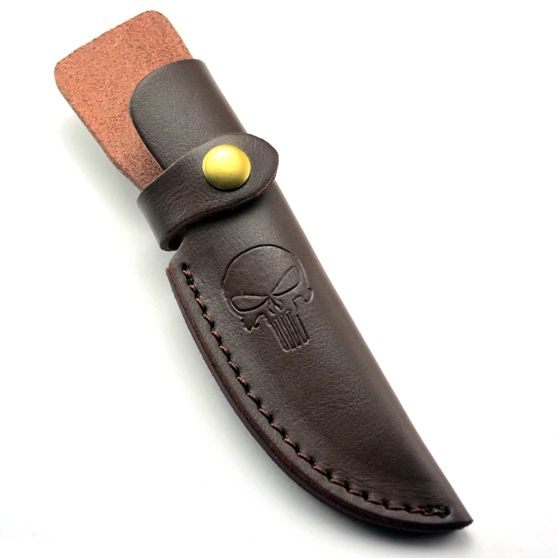 Коровья кожа ножной кард прямой нож Футляр Каратель чехол Череп коричневый|Ножи|