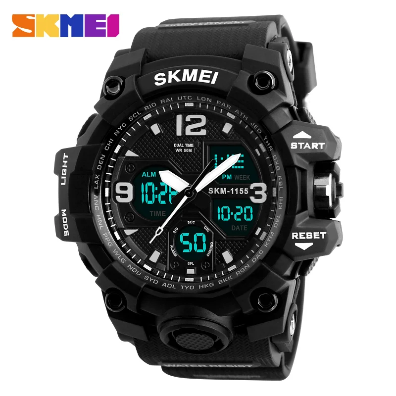 SKMEI новые модные мужские спортивные часы кварцевые аналоговые светодиодные