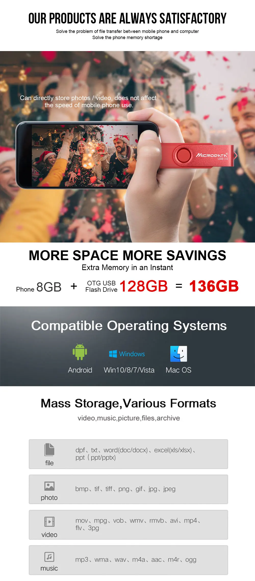 USB3.0 OTG флеш-накопитель 64 ГБ USB флэш-накопитель 128 ГБ флэш-накопитель высокого Скорость 16 Гб оперативной памяти, 32 Гб встроенной памяти металла cle USB флеш-накопитель для Android телефонов/планшетов Android/ПК