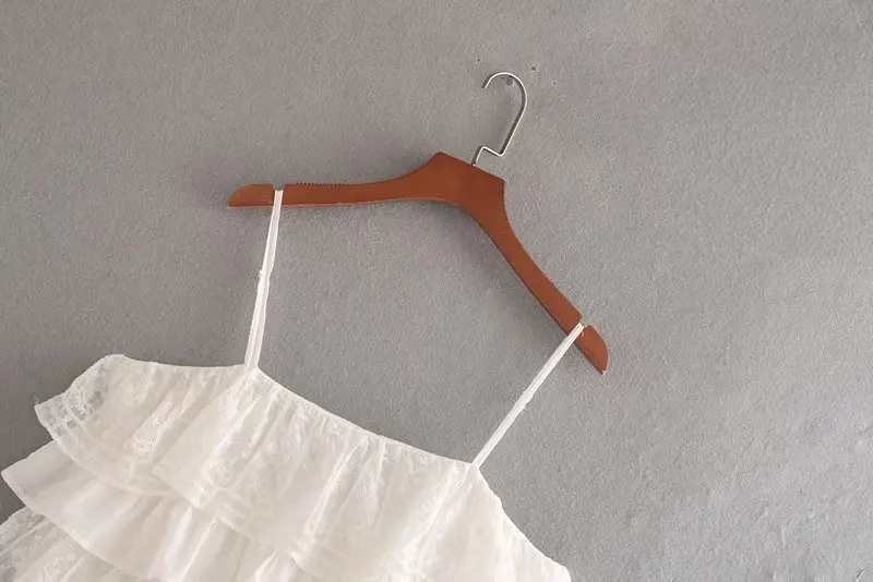 Новые модные женские каскадные оборки вышивка Белое платье на бретельках