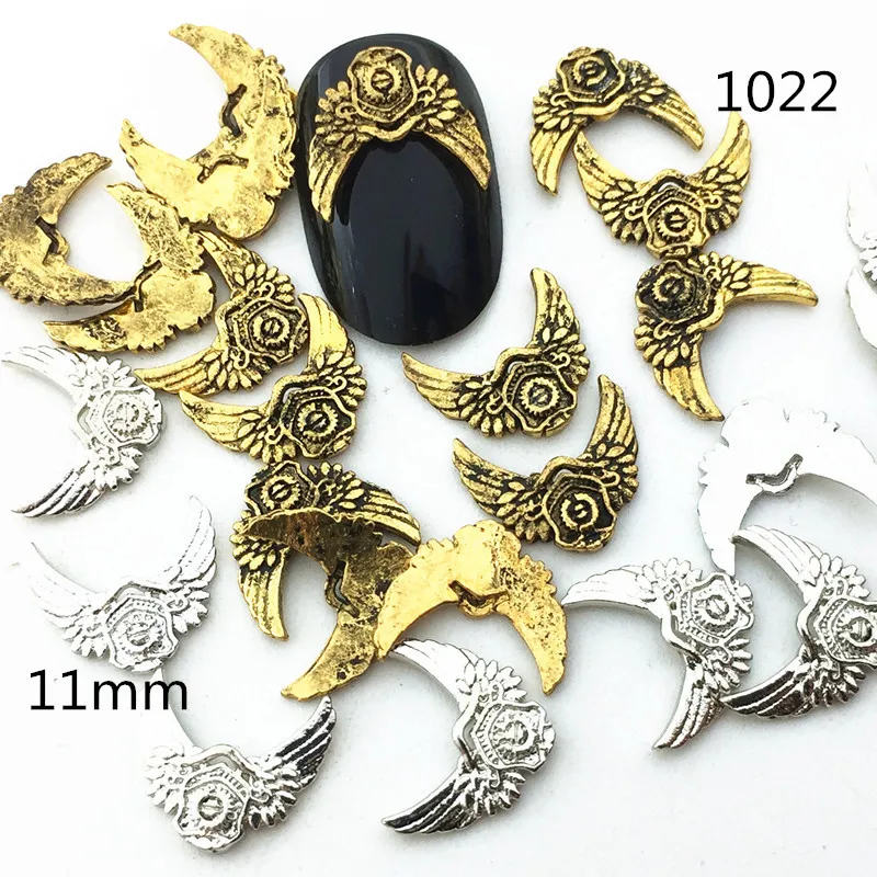 

100PCS Retro Punk Wind Metal Wing Nail Ornaments Alloy Japanese Nail Paste