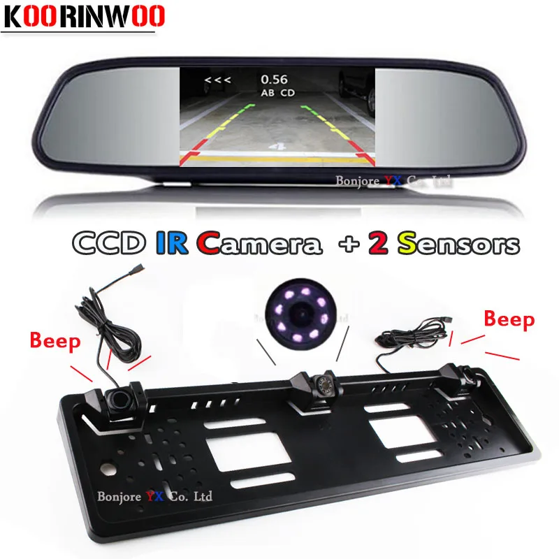 

Автомобильный монитор Koorinwoo, Парктроник, Европейская камера заднего вида для автомобильного номерного знака, видео, система парковки