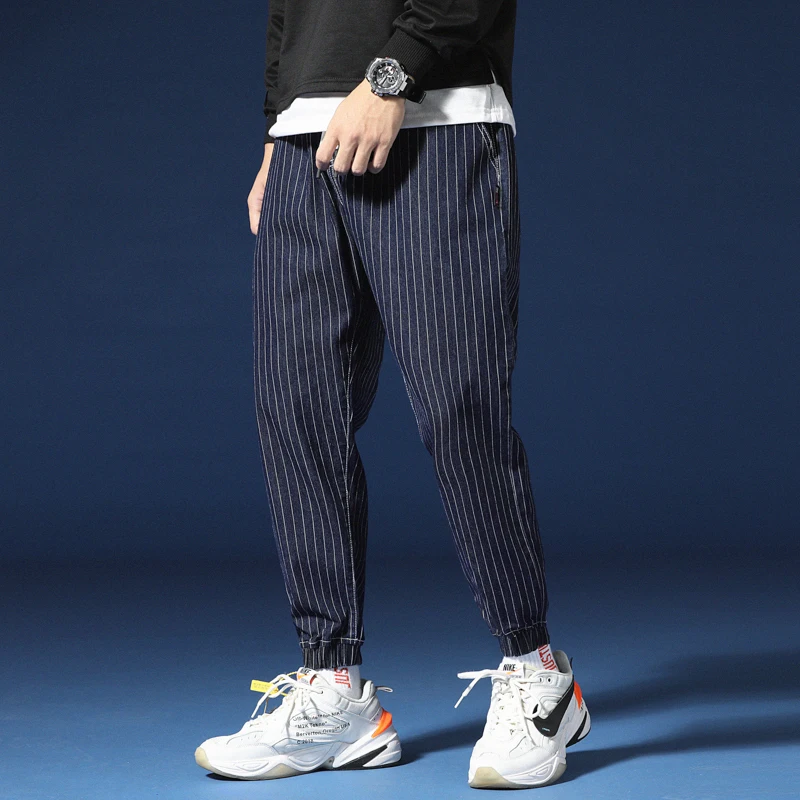 Новинка Осень зима 2019 корейская версия свободных ног японские мужские полосатые