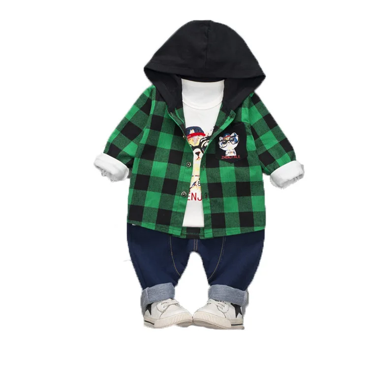 Boys Outfits 2018 Autumn Children's Suit Sweater Three-piece Hooded Suits Kids Cartoon Print Toddler Fall Clothes |