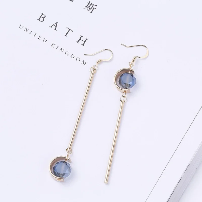 2018 новый красивый длинный отрезок Кристалл медные палки серьги милый сладкий