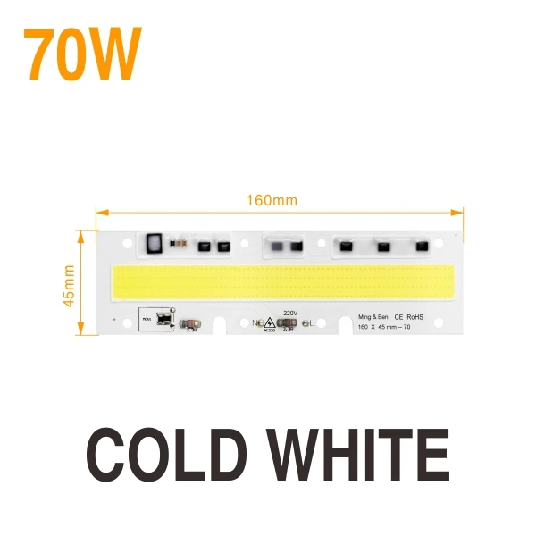 Smart IC светодиодный COB чип лампа 30 Вт 50 Вт 70 Вт 100 Вт 150 Вт 220 В 110 В IP65 Smart IC для DIY светодиодный прожектор холодный теплый белый наружное освещение - Испускаемый цвет: 70W Cold White