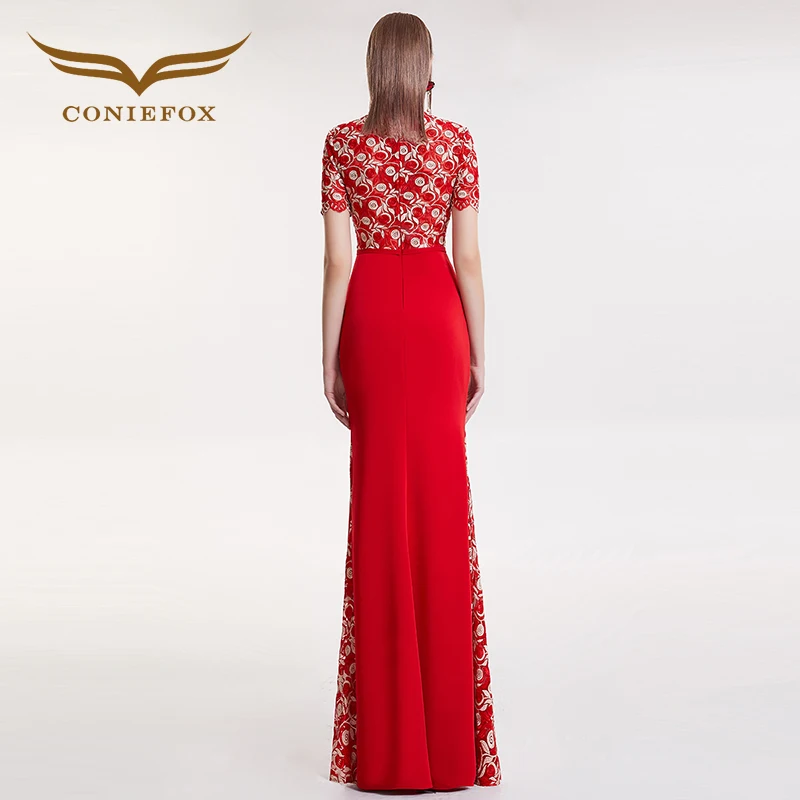 CONIEFOX 32128 Sexy Fashion Slim flowers mermaid Ladies Retro elegance Appliques prom dresses party evening dress gown long red | Свадьбы и