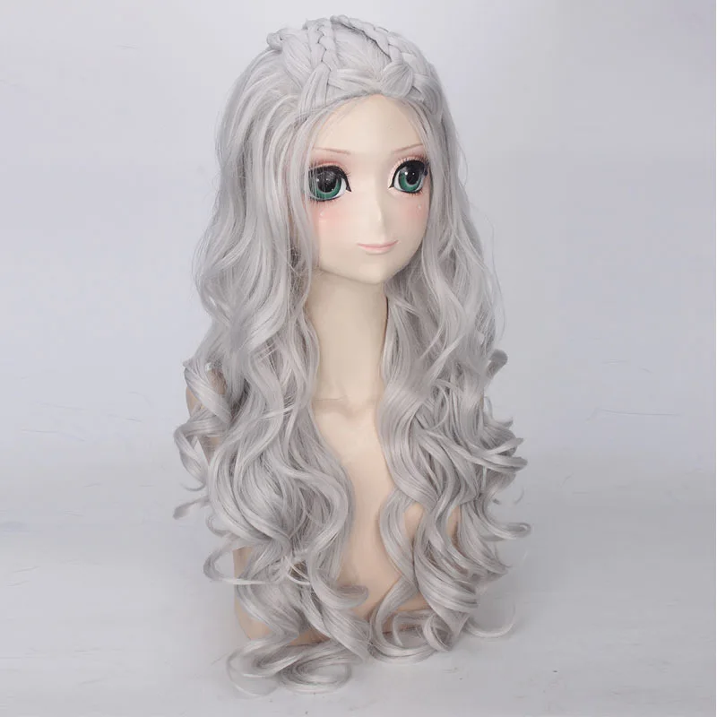 Парик из Игры престолов, серебристый/бежевый, Khaleesi daeneris Targaryen, косплей, 80 см, длинные кудрявые парики для женщин, ролевые игры, синтетические волосы