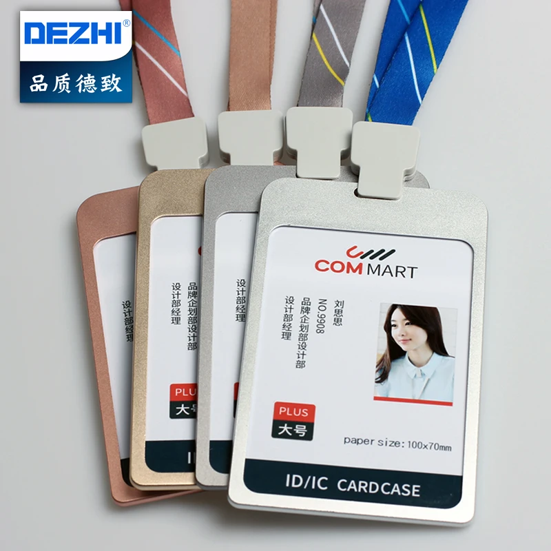 DEZHI 100 * 70 мм Высокое качество металлический бейдж с держателем Plus Стиль ID IC Чехол