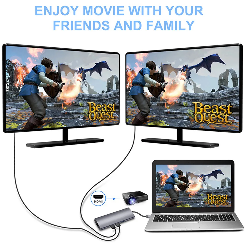 9 в 1 type-C к HDMI RJ45 3USB3. 0 TF SD аудио PD Многофункциональный узловой центр для адаптера для Macbook huawei mate 10 \ 20 P20 samsung S9#20
