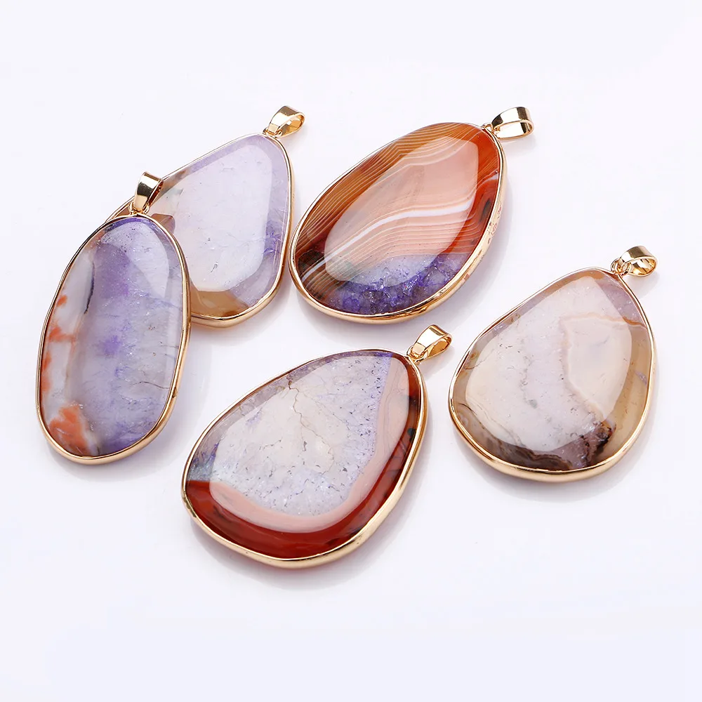Natural Gemstone Pendant Necklace Stone Power Crystal Statement Pendentif Jewelry Band Women Long Necklace Water drop pendant