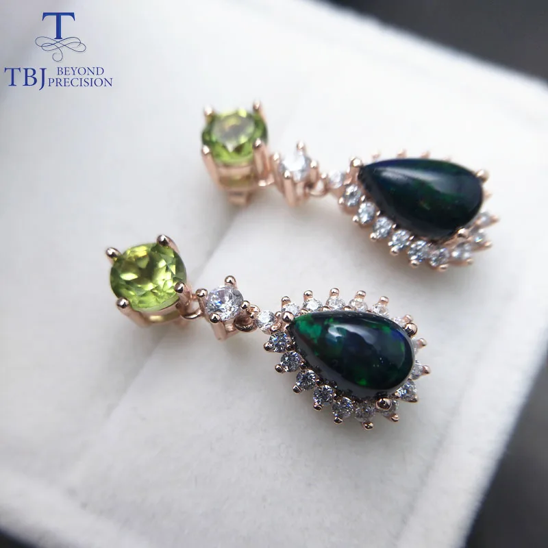 TBJ красочные серьги из натуральных драгоценных камней с натуральным Перидотом и