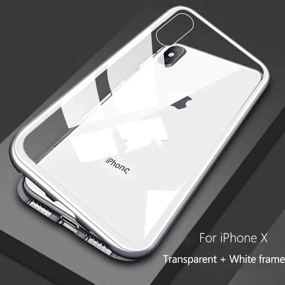 Магнитный металлический чехол для телефона на 360 ° из закаленного стекла iPhone XR XS