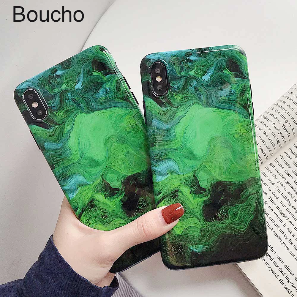 Мягкий чехол для телефона Boucho iphone 8plus XR XS MAX X Psychedelic зеленый 6 6S 7 8 Plus модный