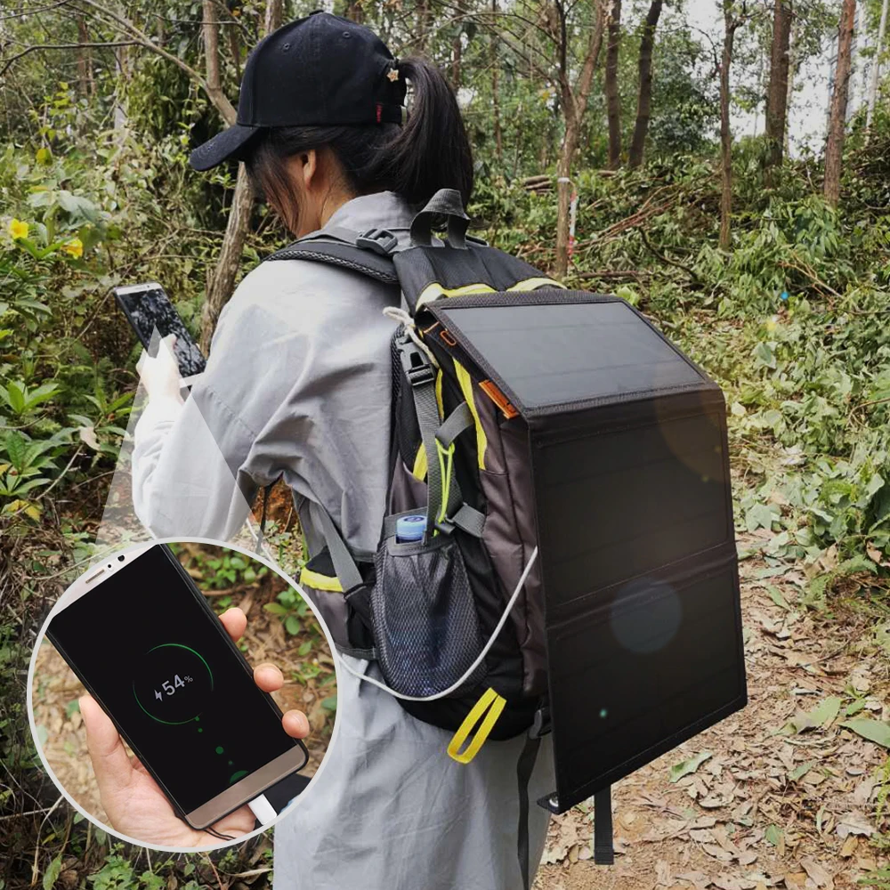

Outdoor Waterproof Sun Power Panel Charge 21W Foldable Sun Power Charger Dual USB Ports for Cell Phone Tablet PC Bank Power