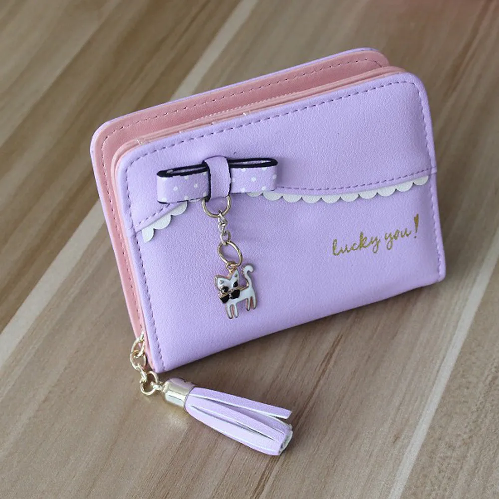 carteras mujer, женские кошельки, Дамская мода, подвеска в виде кошки, миниатюрный магический двойной кожаный кошелек, Женский держатель для карт, кошелек