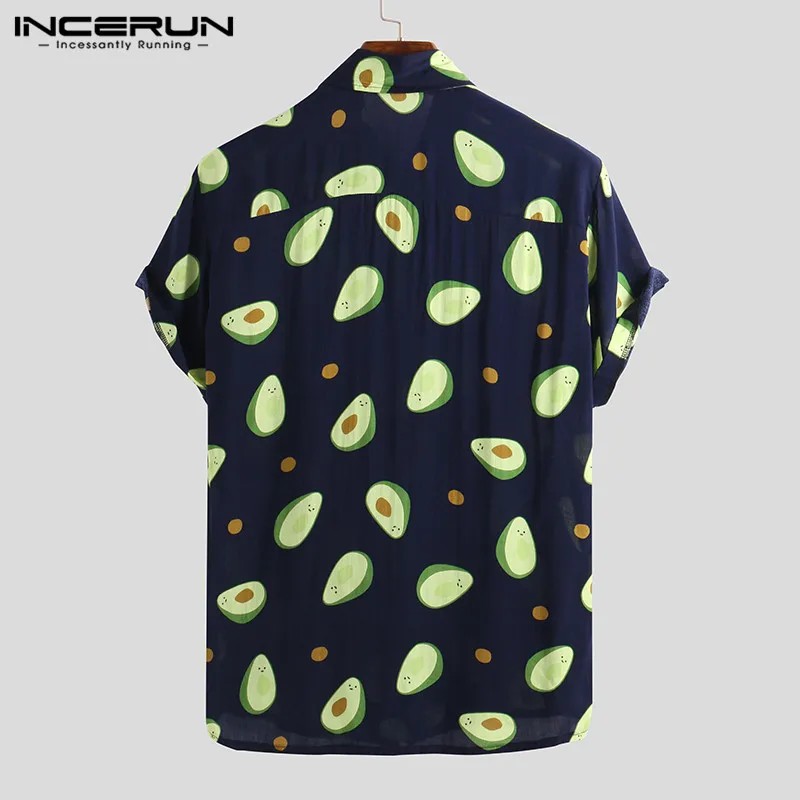 INCERUN Summer Avocado Print Men Shirt Turn-down Collar Short Sleeve Casual Beach Hawaiian Shirts Men Streetwear Camisa 2022 5XL