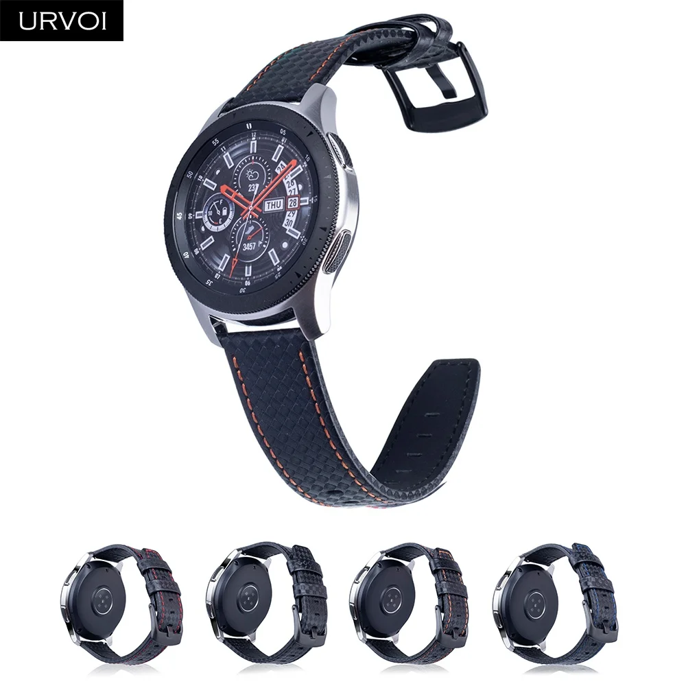 URVOI band for Samsung Galaxy watch 46mm Gear S3 strap carbon fiber pattern PU leather replacement 22mm | Наручные часы